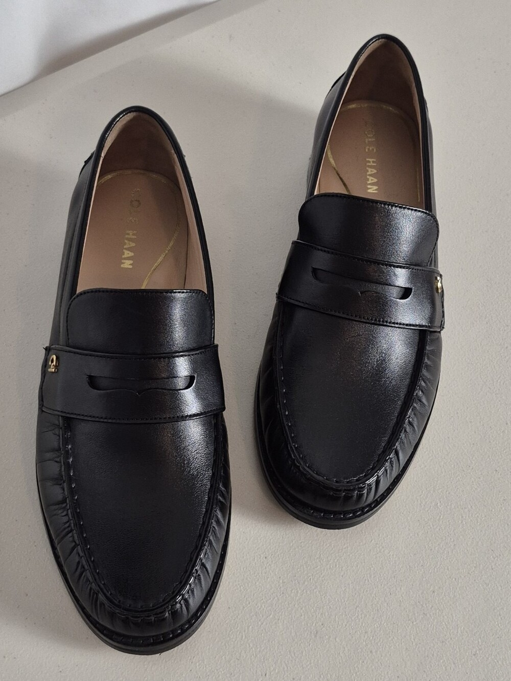 Cole Haan Women's Lux Pinch Classic Black Leather Penny Loafers - Size 7.5